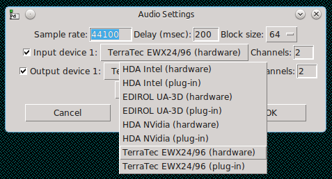 Standard Audio Settings dialog box