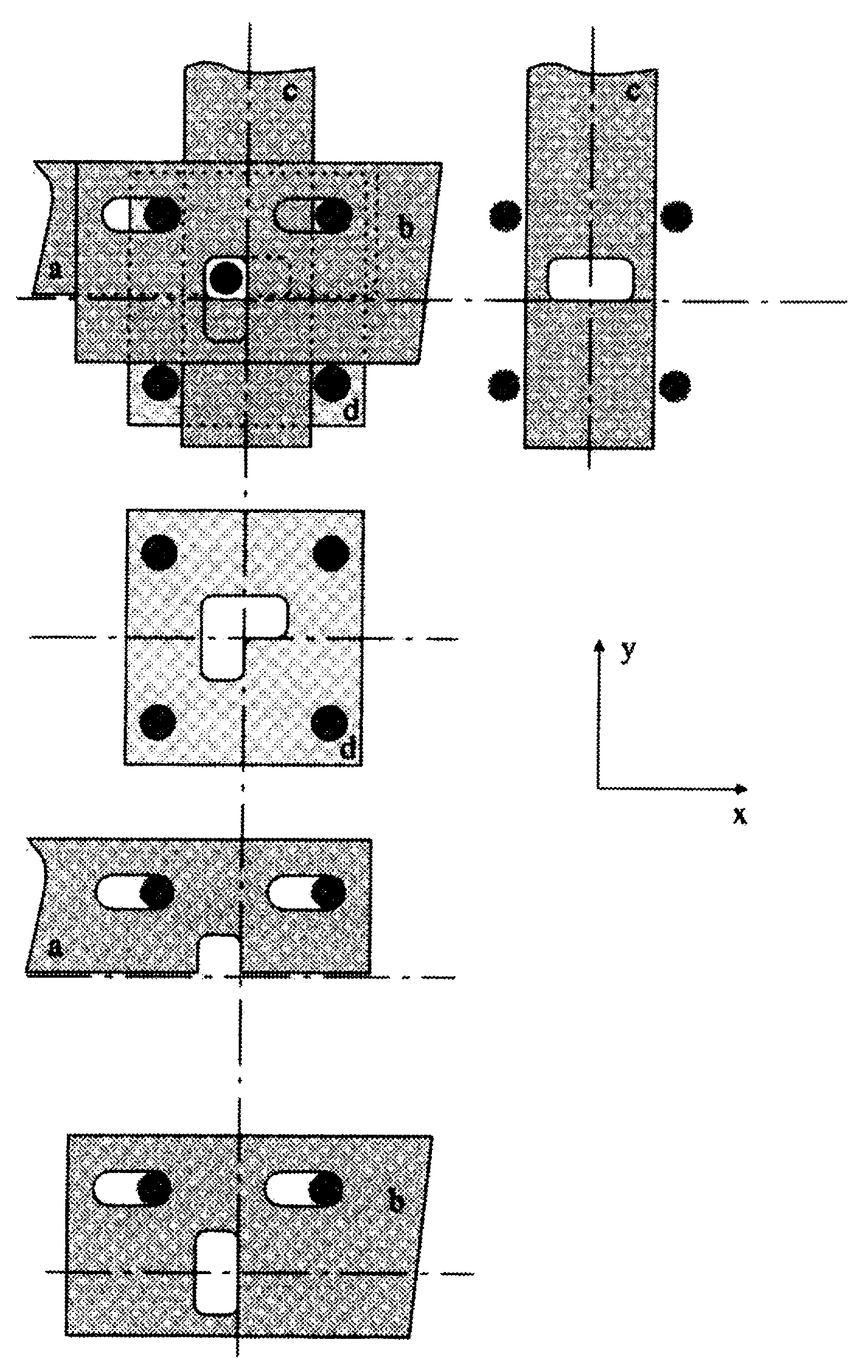 Image 2. Simple switching element, both stacked and as separate plates, including directions x and y