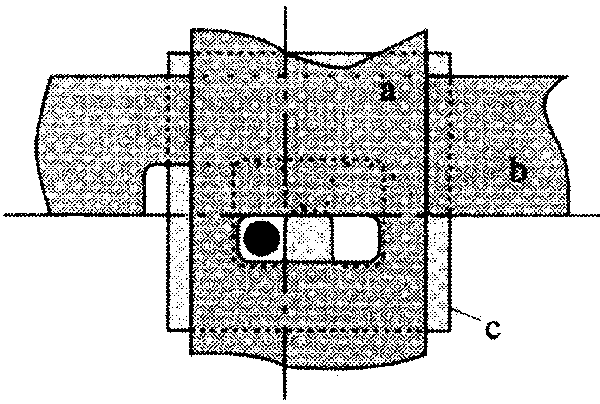 grayscale drawing of the storage element with plates a, b and c in situ