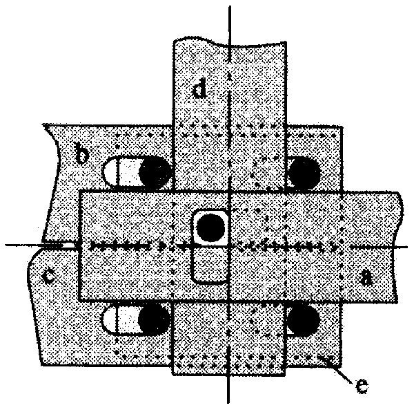 Variant of the first switching element, shows plates a to e stacked together